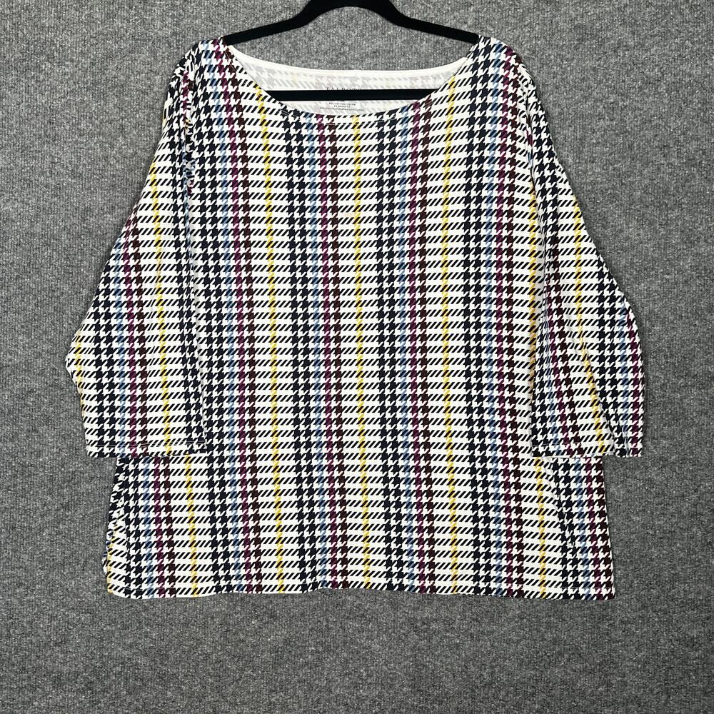 Talbots Shirt Womens 3XL XXXL 3/4 Sleeve Tshirt Crewneckβ Plus Size Houndstooth